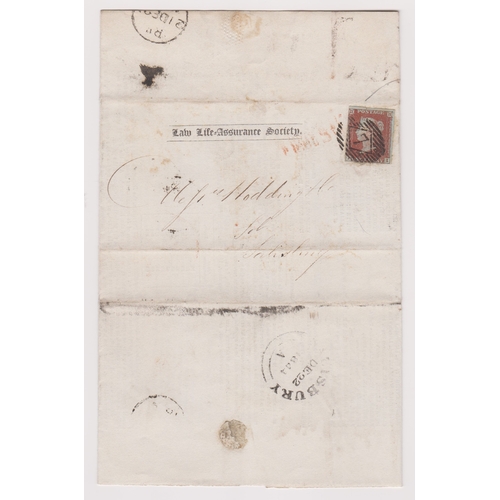 153 - Great Britain 1844-Low Life-Assurance Society document posted to Salisbury SG8-1d cancelled with ova... 