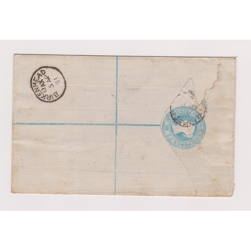162 - Great Britain 1881-Michel E45 prepaid 2d blue registered envelope posted to Birkenhead cancelled wit... 