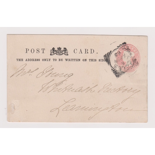 163 - Great Britain 1882-prepaid Michel P5 postcard-posted to Leamington cancelled 24.4.1882 Beccles with ... 