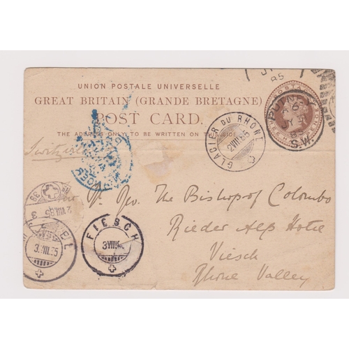 166 - Great Britain 1850 Michel P15 prepaid postcard or over seas use posted to Viesch, Rhone Valley-cance... 