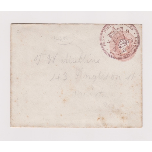 167 - Great Britain 1890-Michel U8C prepaid 1d pink postage envelope posted to Brixton cancelled with penn... 