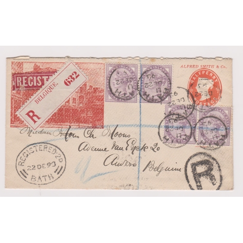 170 - Great Britain 1893-Michel U13A prepaid Illustrated commercial envelope posted registered to Anvers, ... 
