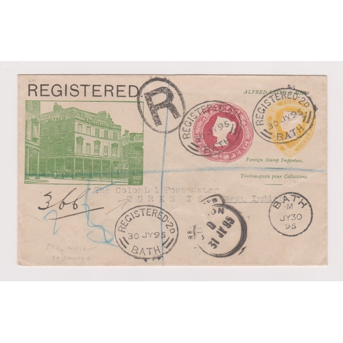 172 - Great Britain 1895-Illustrated stamp dealers registered envelope posted to West Indies cancelled reg... 