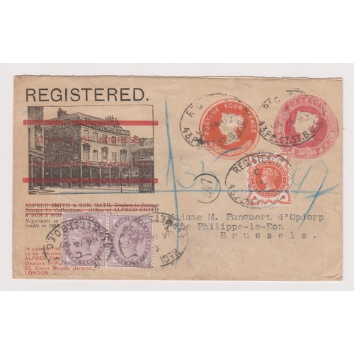 174 - Great Britain 1897-Illustrated commercial stamp dealers registered envelope overprinted with change ... 