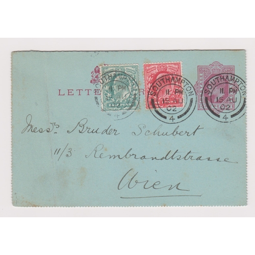 176 - Great Britain 1902-Michel K2 prepaid letter card posted to Vienna Cancelled 15.8.1902 Southampton on... 