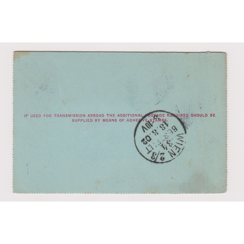 176 - Great Britain 1902-Michel K2 prepaid letter card posted to Vienna Cancelled 15.8.1902 Southampton on... 