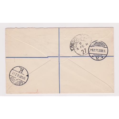 184 - Great Britain 1911-Prepaid commercial registered envelope posted to Copenhagen cancelled 3.2.1911 re... 