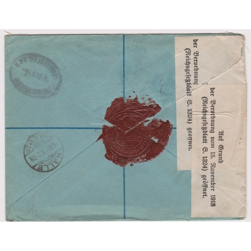 189 - Great Britain 1919-Bank 2d registered envelope posted to Halle, Germany cancelled 1.12.1919 register... 