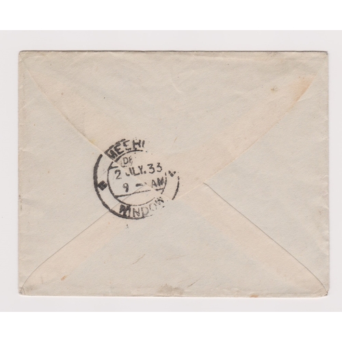 208 - Great Britain 1933-envelope posted to Meerut, India annotated Air Mail to Delhi-cancelled 23.6.1933 ... 
