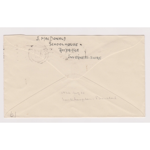 214 - Great Britain 1934-envelope posted air mail stamped Per Railway Air Service 1st day cover posted to ... 
