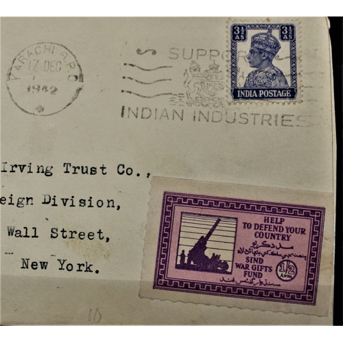 24 - Patriotic and Propaganda Cinderella Labels - Commercial Cover posted India to USA 1942, opened and r... 