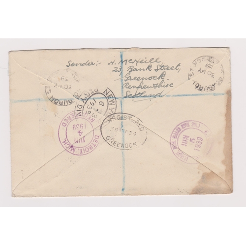 240 - Great Britain 1939-envelope posted registered airway Scotland to Detroit annotated 'Yankee Clipper' ... 