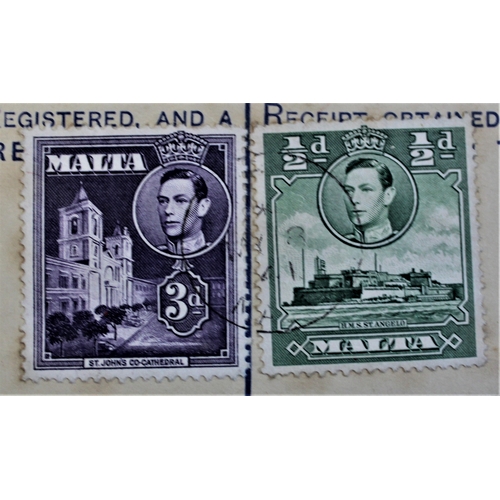 55 - Patriotic and Propaganda Cinderella Labels - Malta registered envelope dated 1941 posted Malta to UK... 