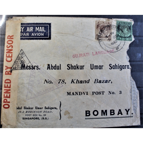 60 - Patriotic and Propaganda Cinderella Labels - Commercial envelope post, 1940 Singapore to Bombay open... 