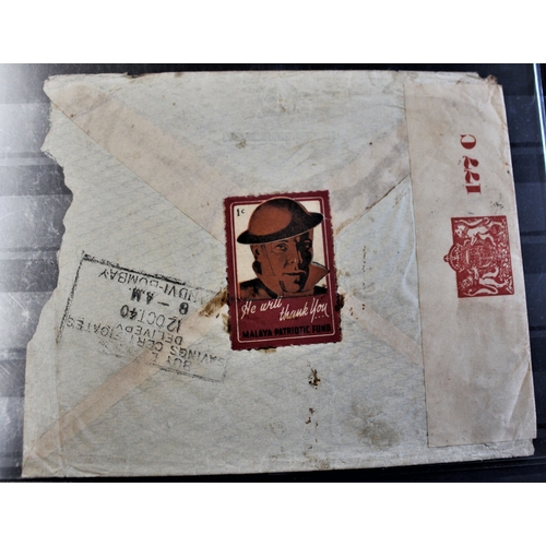 60 - Patriotic and Propaganda Cinderella Labels - Commercial envelope post, 1940 Singapore to Bombay open... 