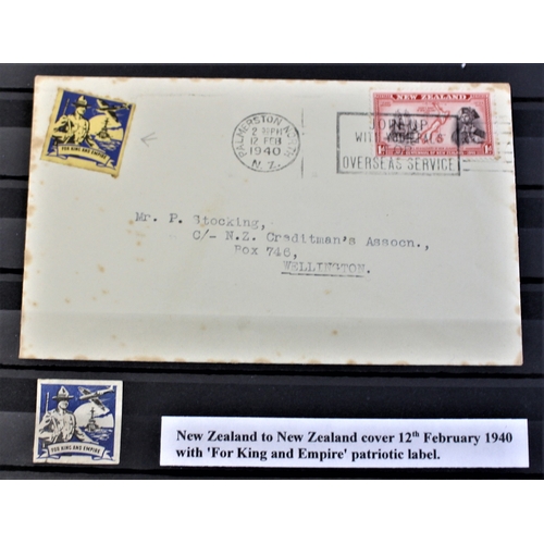 63 - Patriotic and Propaganda Cinderella Labels - Envelope dated 1940 posted within New Zealand cancelled... 