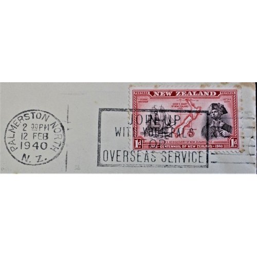 63 - Patriotic and Propaganda Cinderella Labels - Envelope dated 1940 posted within New Zealand cancelled... 