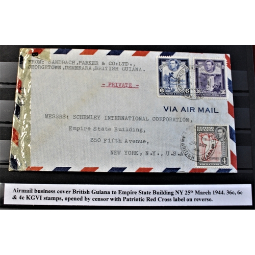 64 - Patriotic and Propaganda Cinderella Labels, Commercial envelope British Guiana to New York with Brit... 