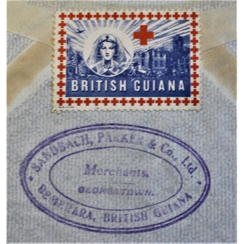 64 - Patriotic and Propaganda Cinderella Labels, Commercial envelope British Guiana to New York with Brit... 