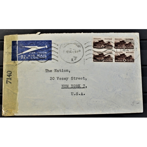 66 - Patriotic and Propaganda Cinderella Labels - WWII envelope posted South Africa to USA opened and res... 