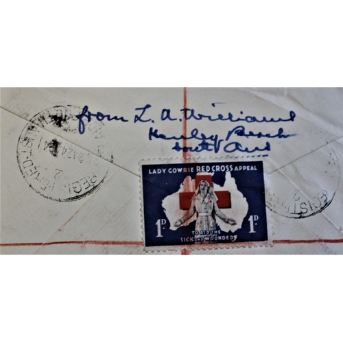 67 - Patriotic and Propaganda Cinderella Labels - Registered commercial cover posted 1941, Australia to N... 