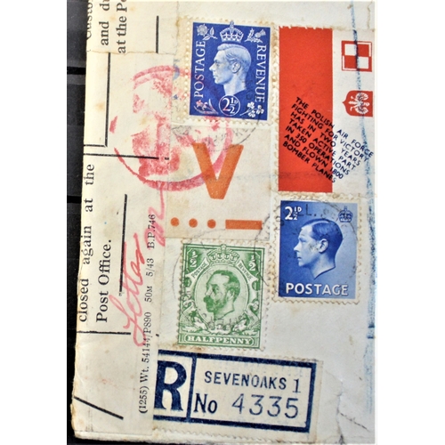 70 - Patriotic and Propaganda Cinderella Labels - Registered envelope posted 1945 UK to Ocean Island via ... 