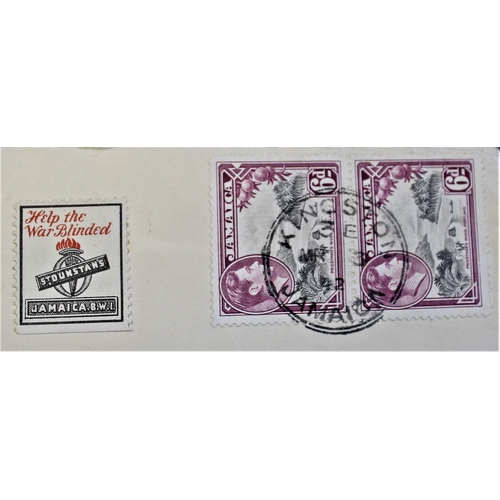 72 - Patriotic and Propaganda Cinderella Labels - Commercial airmail cover posted Jamaica to USA 1942-wit... 