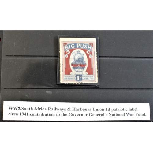 84 - Patriotic and Propaganda Cinderella Labels - WW2 South Africa Railways and Harbour's 1d Patriotic la... 