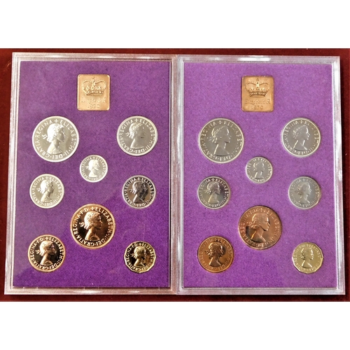 131 - Great Britain 1970 Proof sets (2), last LSD coins - 2s6d last Penny (8 coins). Cat £20 each set. Cas... 