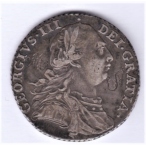 39 - Great Britain 1787 George III Shilling, VF, initialled 'M/S' as a love token.