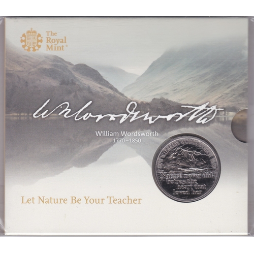 108 - Great Britain 2019 William Wordsworth £5 'Let Nature be your Teacher', BUNC in Royal Mint pack