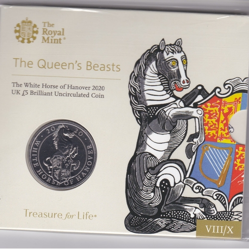 115 - Great Britain 2020 The Queen's Beasts, £5, The White Horse of Hanover, Royal Mint pack, BUNC