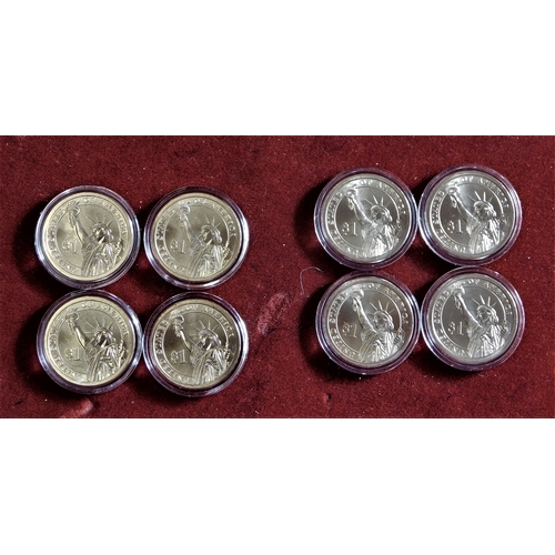 156 - USA - 2007 Presidential Dollar 'P' Satin (4) 'D Satin (4) BUNC in capsules (8)