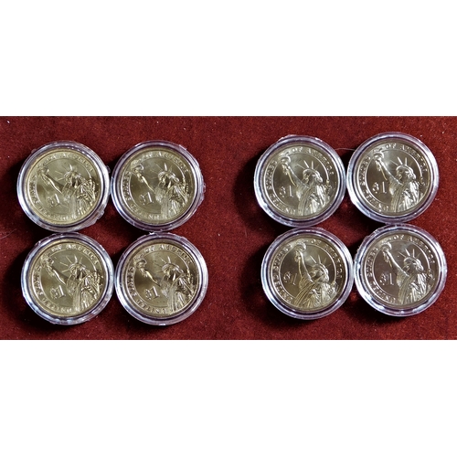 157 - USA - 2008 Presidential Dollar 'P'(4) and 'D'(4) BUNC (8) in capsules(8)