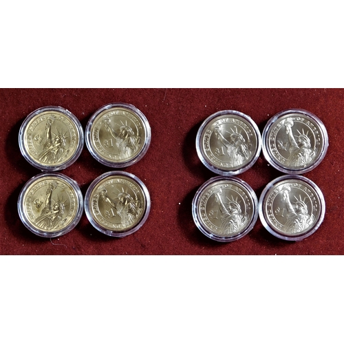 158 - USA - 2010-Presidential Dollars 'D' (4) and 'P' (4) satin finish, BUNC in capsules