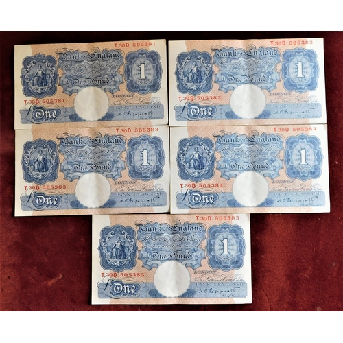 174 - 1934 £1 blue, K.O. Peppiatt, T30D, GEF, BE 47d, consecutive range of five