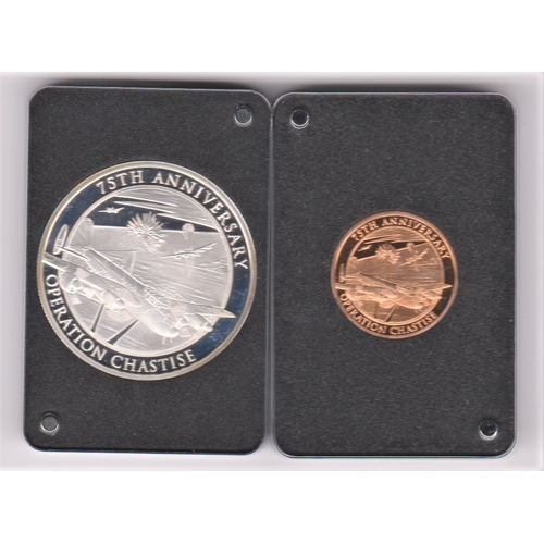 19 - 2018 Operation Chastise (Dam buster Raid) two coin set Gibraltar £5 silver proof and gold Piedfort, ... 