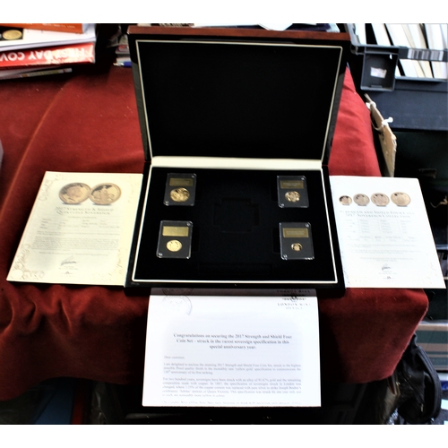 23 - 2017 Strength & Shield four coin Gold Set, Double Sovereign 15.96 grams, Sovereign 7.98 grams, Half ... 