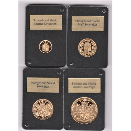 23 - 2017 Strength & Shield four coin Gold Set, Double Sovereign 15.96 grams, Sovereign 7.98 grams, Half ... 