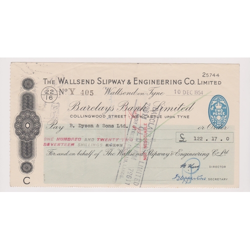 231 - Barclays Bank Limited, Collingwood Street, Newcastle. Used, order BO 16.8.54. Black on cream with gr... 