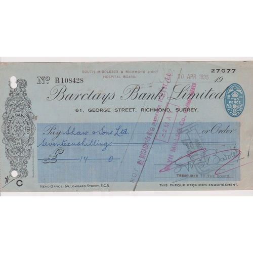 234 - Barclays Bank Limited, 61, George Street, Richmond (Surrey). Used, order with BO 10.8.34. Black on d... 