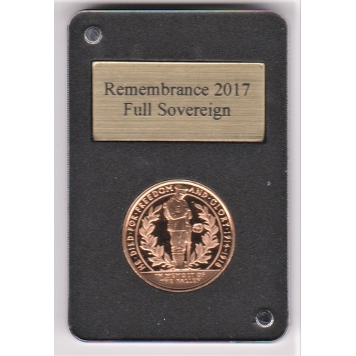 26 - 2017 Remembrance Gold Sovereign, Gibraltar - Proof like. A very moving coin cased with certificate