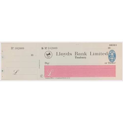 268 - Lloyds Bank Limited, Tenbury. Mint, order with c/foil, BO 20.1.33. Black on cream and pink panel, vi... 