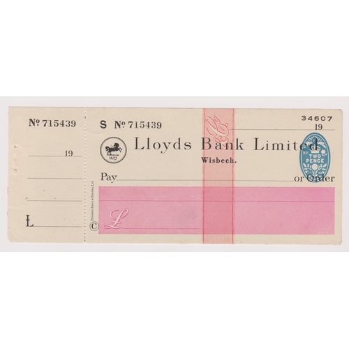 270 - Lloyds Bank Limited, Wisbech. Mint, order with c/f, BO 23.11.43. Black on cream and pink panel, vign... 