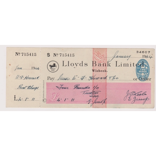 271 - Lloyds Bank Limited, Wisbech. Used, order with c/f, BO 21.11.43. Black on cream and pink panel, vign... 