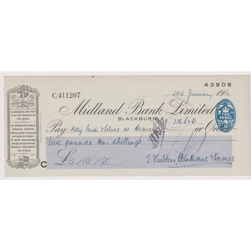 272 - Midland Bank Limited, Blackburn. Used, order altered by hand to Pay Bearer, RO 6.8.30. Printer: Blad... 