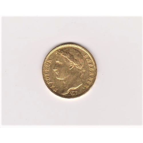 29 - Gold Napoleon Twenty Francs 21mm, value with wreath, prior design before Waterloo defeat, 90% pure g... 