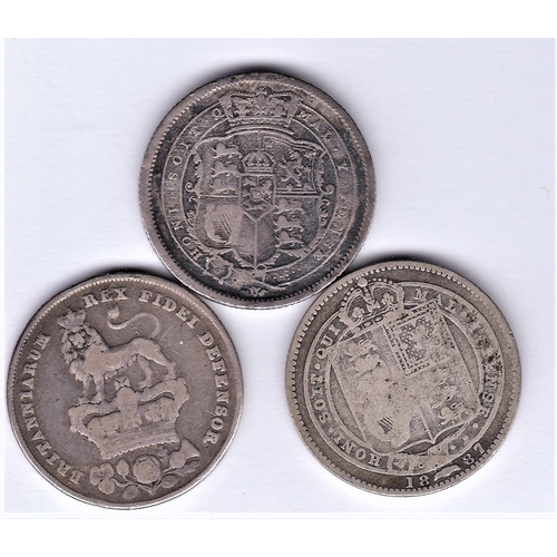 42 - Great Britain Shillings; 1816 Fine, 1826 NEF & 1887 VF. (3 in total)