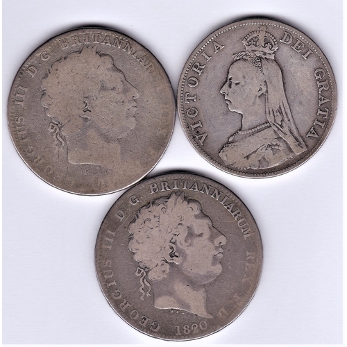 44 - Great Britain Silver Crowns 1820 George III N/F, another no clear date; 1890 Victoria Double Florin,... 