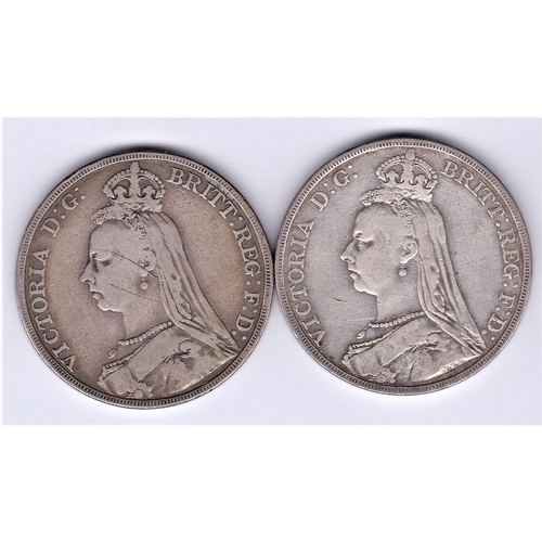 55 - Great Britain 1890 Victoria Silver Crown near fine, and 1891 fine (2)